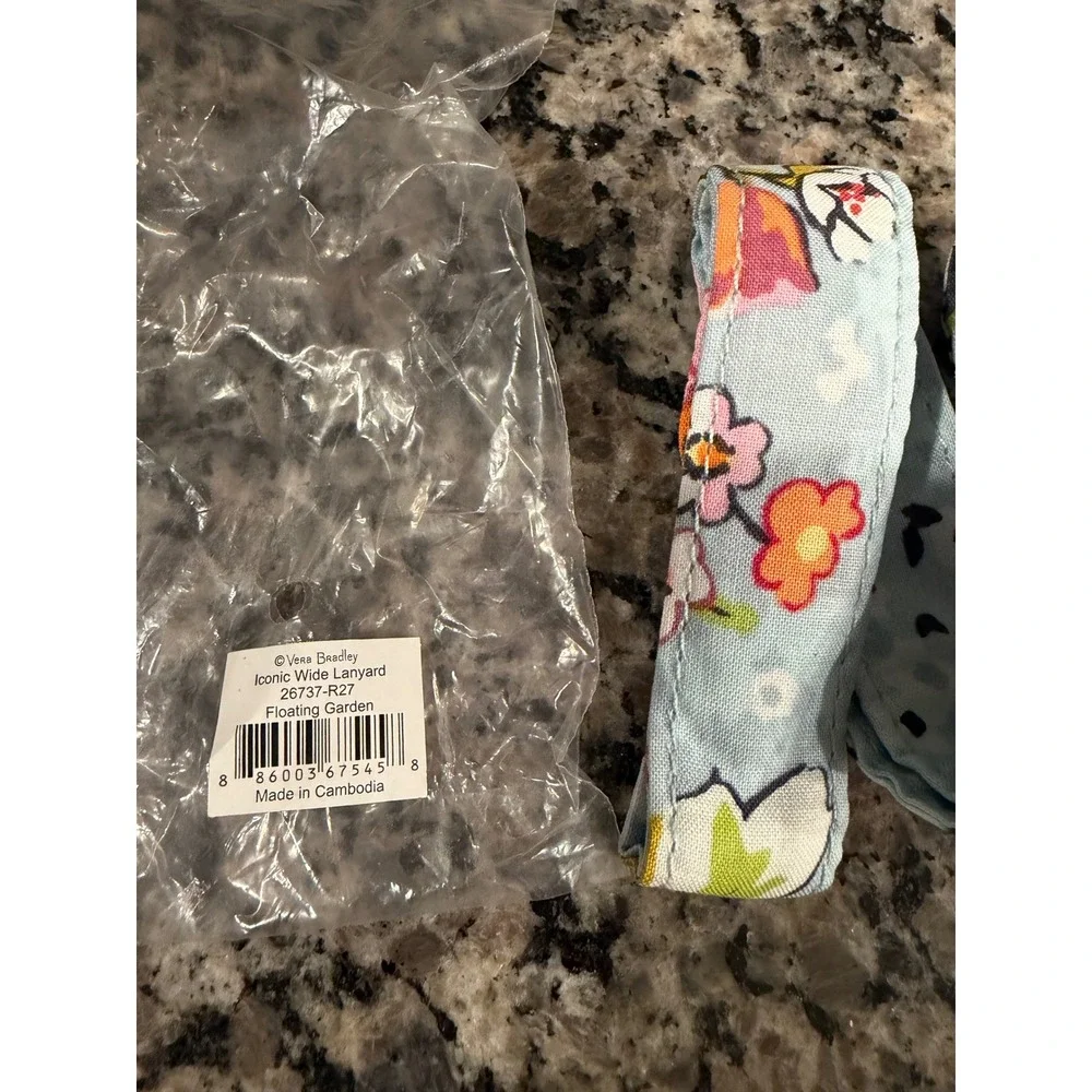 Vera Bradley Iconic Wide Lanyard Floating Garden Floral Blue 26737-R27 NWT